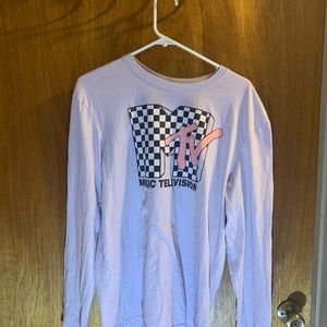 Men’s Purple Long Sleeve MTV Tee with Checkerboard